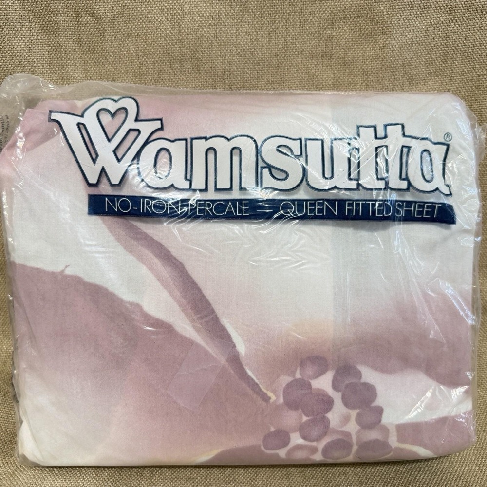 Vintage Wamsutta Tropical Queen Fitted Sheet Pink Teal Pastel Floral NOS